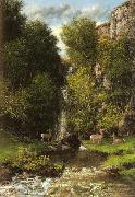 Gustave Courbet A Family of Deer in a Landscape with a Waterfall Spain oil painting artist